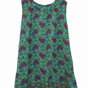 Sleeveless Mini Dress in Green Paisley Print
